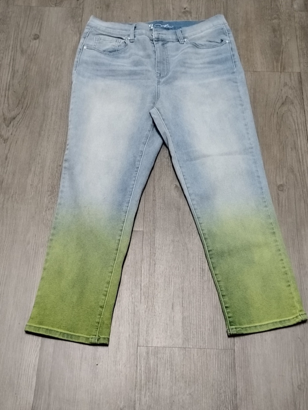 DG2 by Diane Gilman Light Wash Jeans with Green Dip-Dye Hem